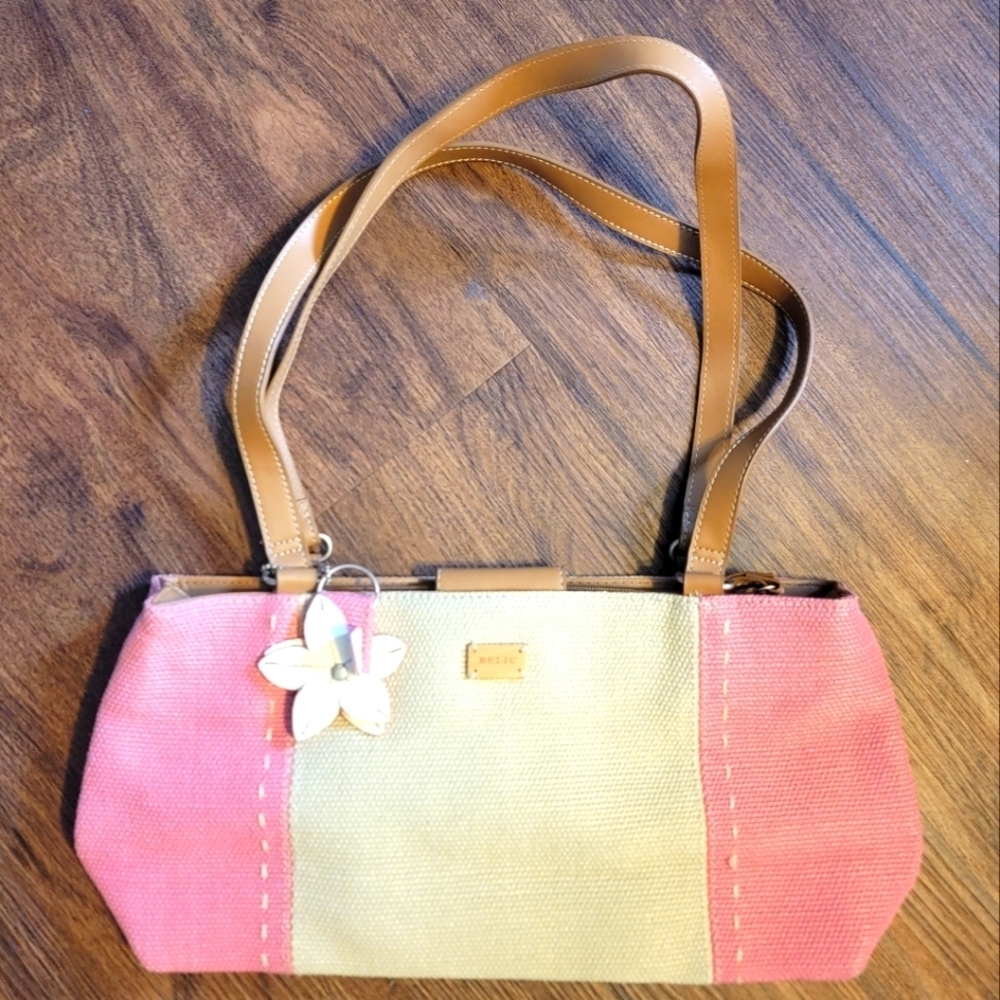 Relic shoulder bag pink and tan brown straps
